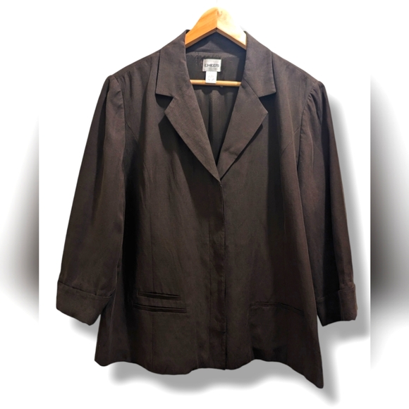 Chico's Jackets & Blazers - Chico's Brown Silk Linen Blend Blazer Button Front Collar 3/4 Sleeves- 3 (XL/16)